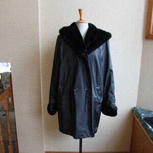 Hooded Oversized Miletta Warm, Stylish Black Faux Fur Lined Winter Rain Coat  M